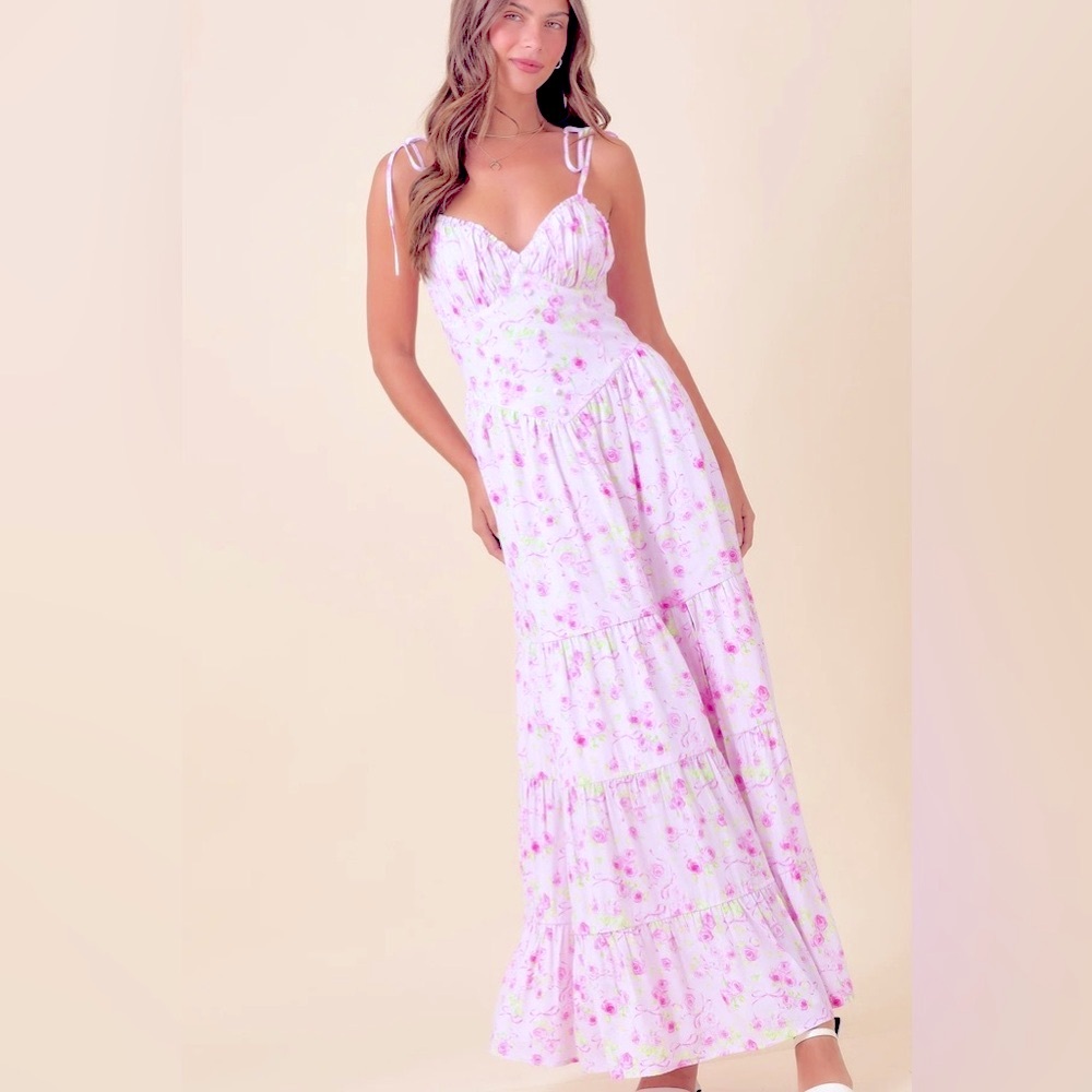 Pink Floral Maxi Dress – Romantic Cottagecore Summer Garden Party Gown